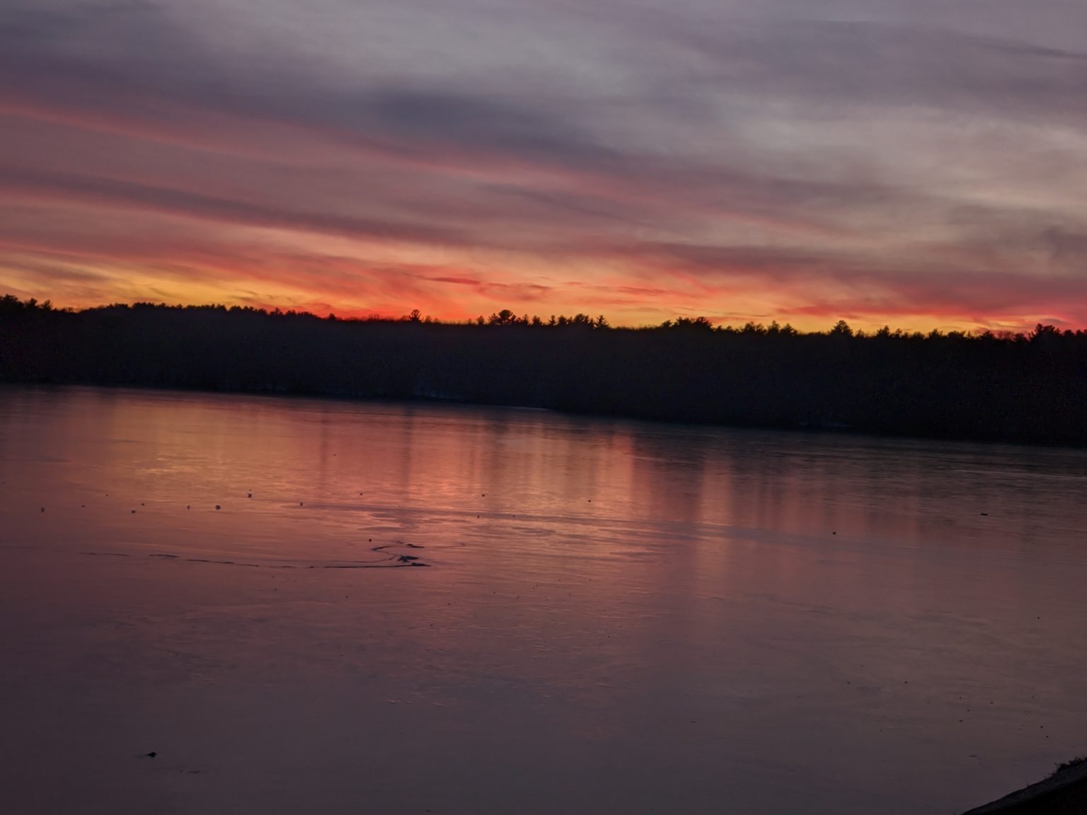 Christmas sunset on frozen Ashland Reservoir 2019 - Ashland State Park